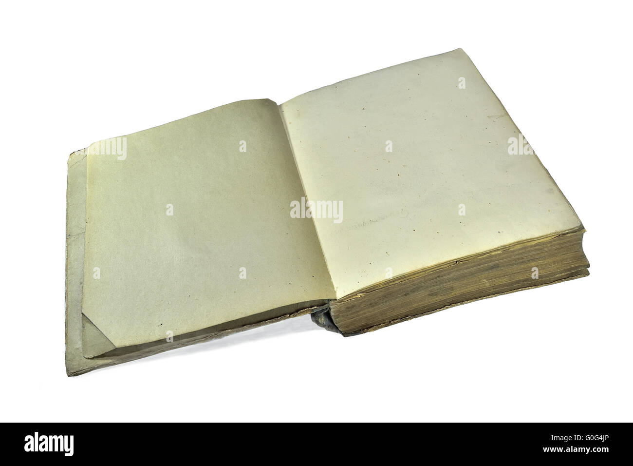 Vieux livre ouvert avec la minable couverture cartonnée Banque D'Images