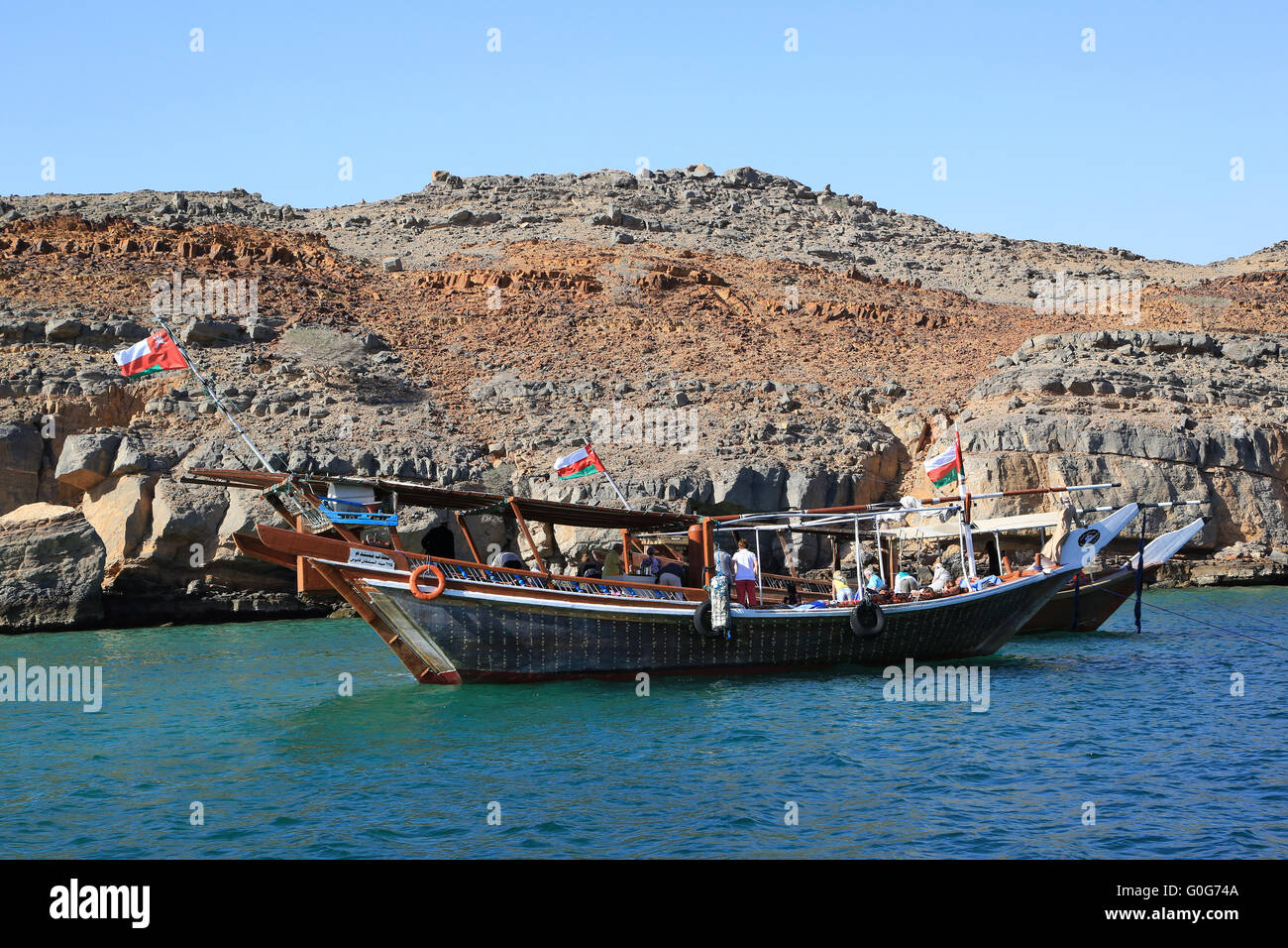 Oman, Musandam, fjord avec les dhows à Seebi Island Banque D'Images