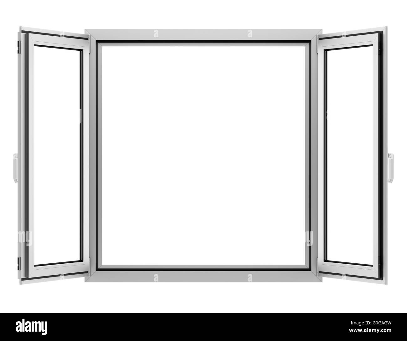 Ouvrez la fenêtre métallique isolé sur fond blanc Banque D'Images