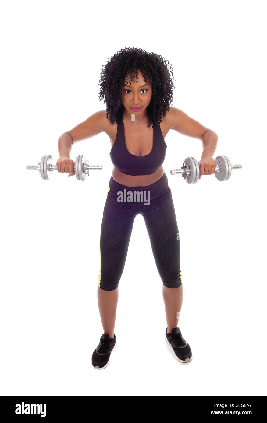 African American Woman with Dumbbell's. Banque D'Images