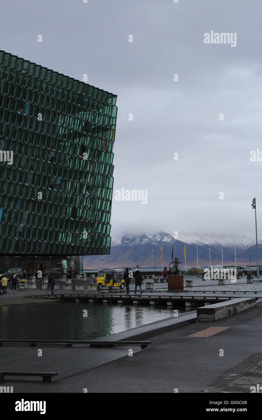 Un coin de la salle de Concert Harpa de Reykjavik, en Islande. Banque D'Images