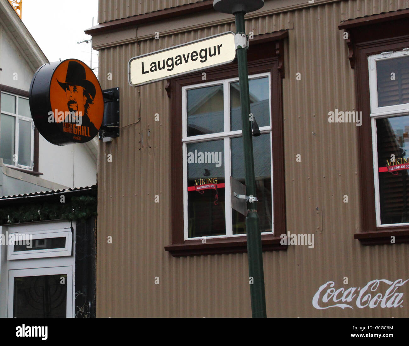 Le signe pour Chuck Norris Bar & Grill à Reykjavik, Islande Banque D'Images