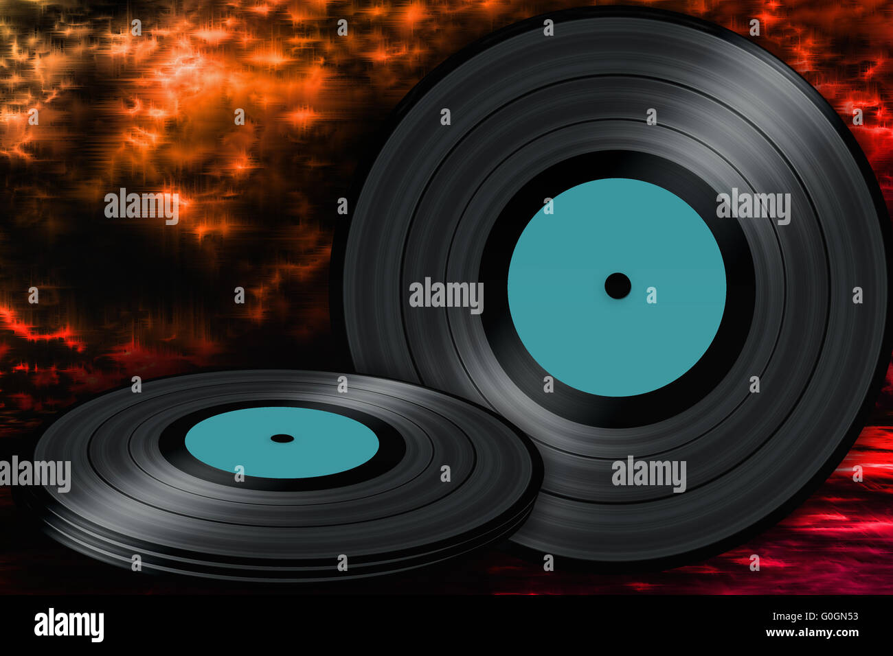 Les disques vinyles libre sur un fond orange Banque D'Images