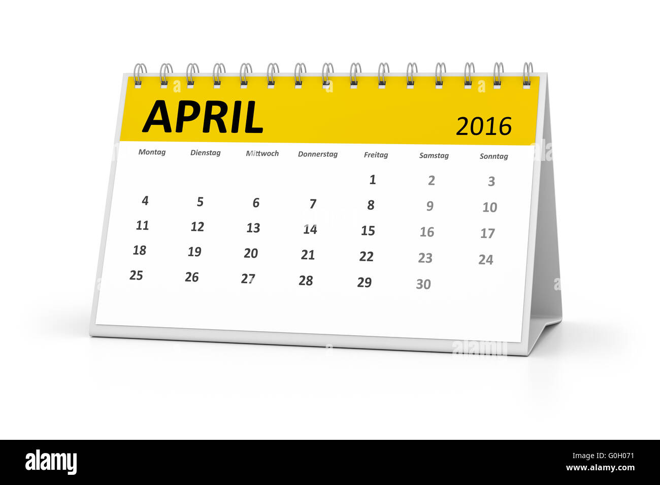 Langue allemande calendrier avril 2016 table Banque D'Images