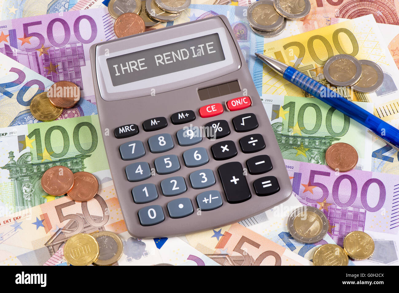 Retour des finances de la zone euro avec la calculatrice Banque D'Images