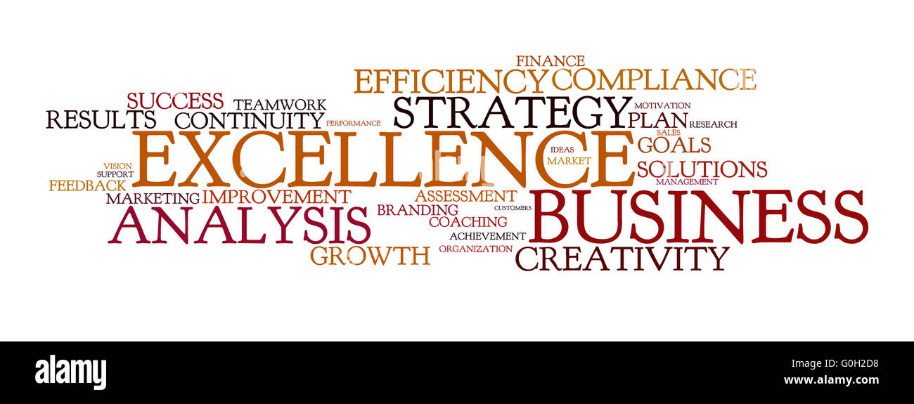 Nuage de mots pour les entreprises, l'analyse, la stratégie et l'excellence Banque D'Images
