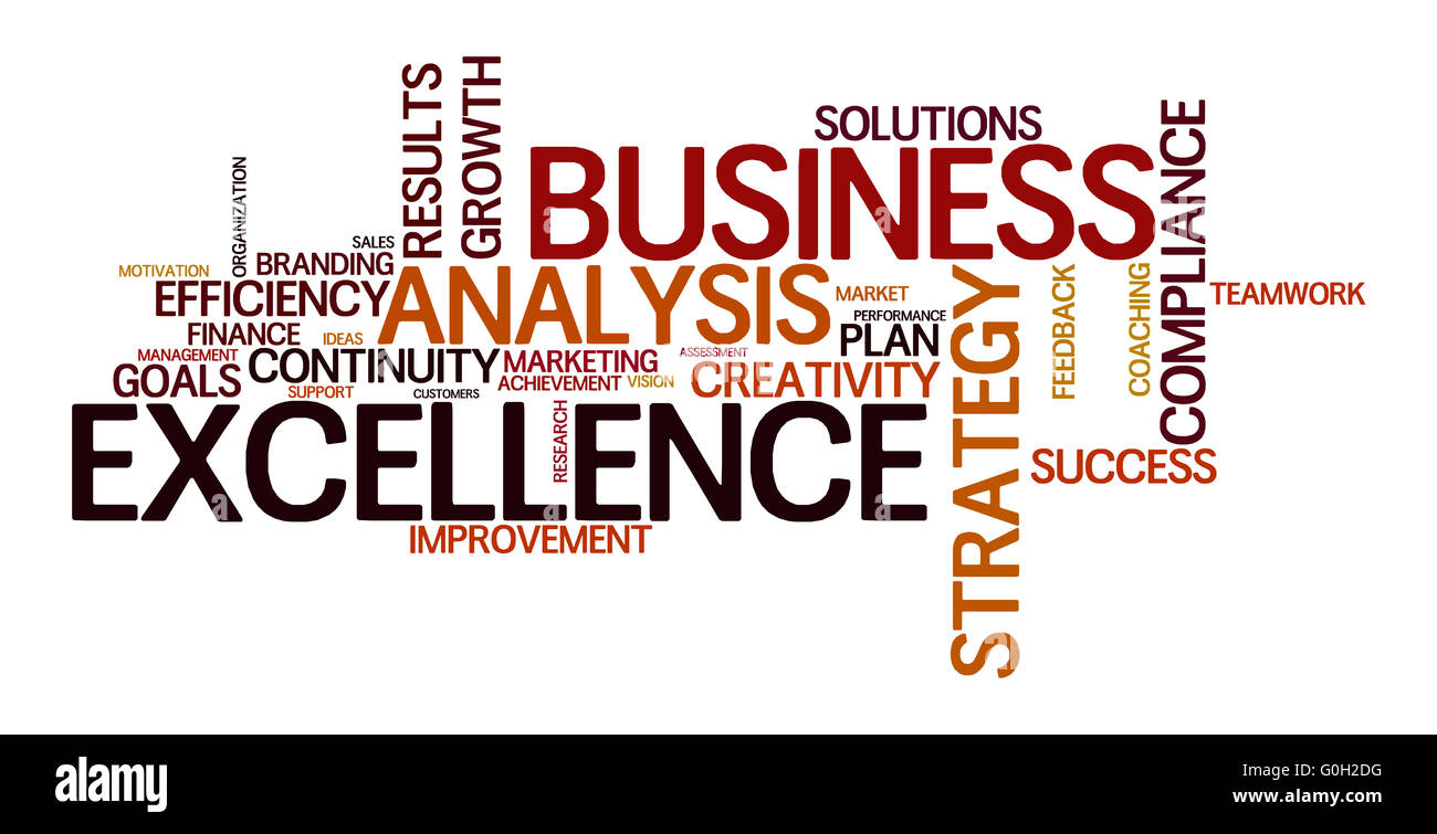 Nuage de mots pour les entreprises, l'analyse, la stratégie et l'excellence Banque D'Images
