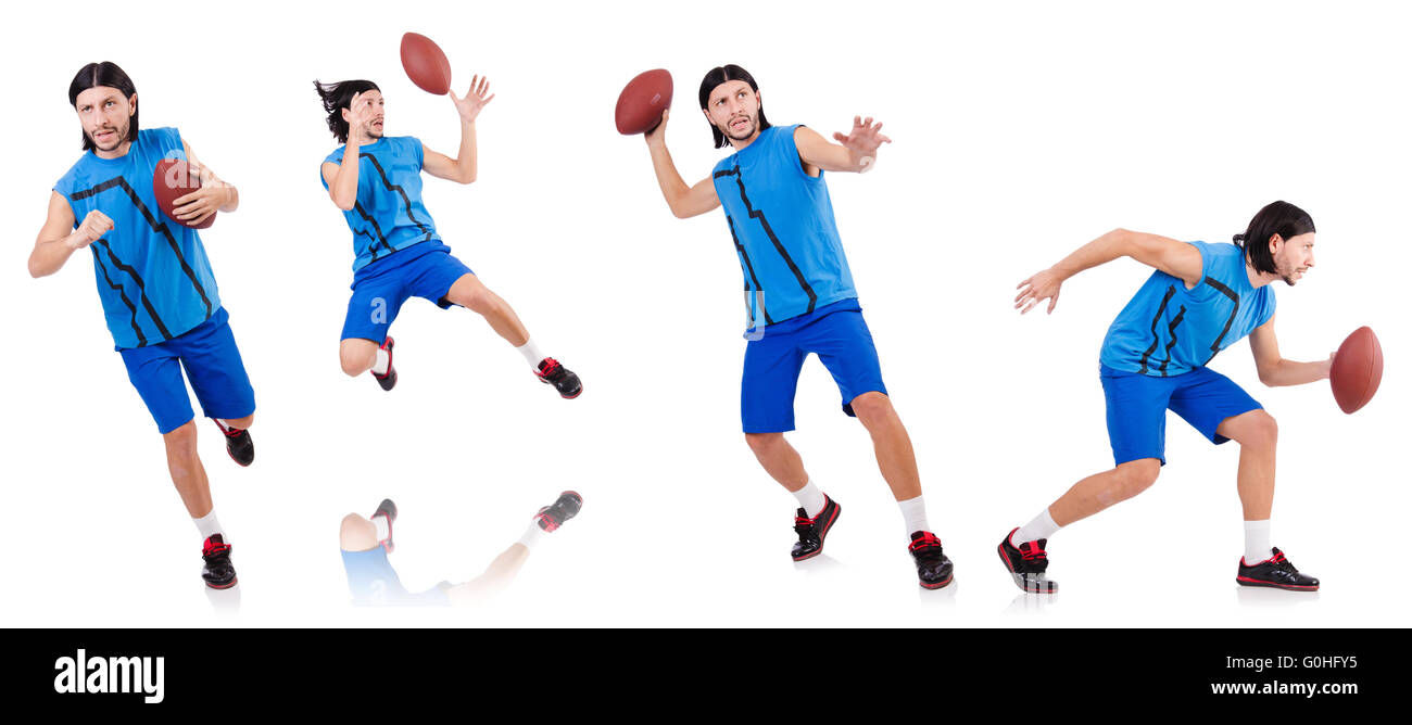 Jeune joueur de football américain on white Banque D'Images