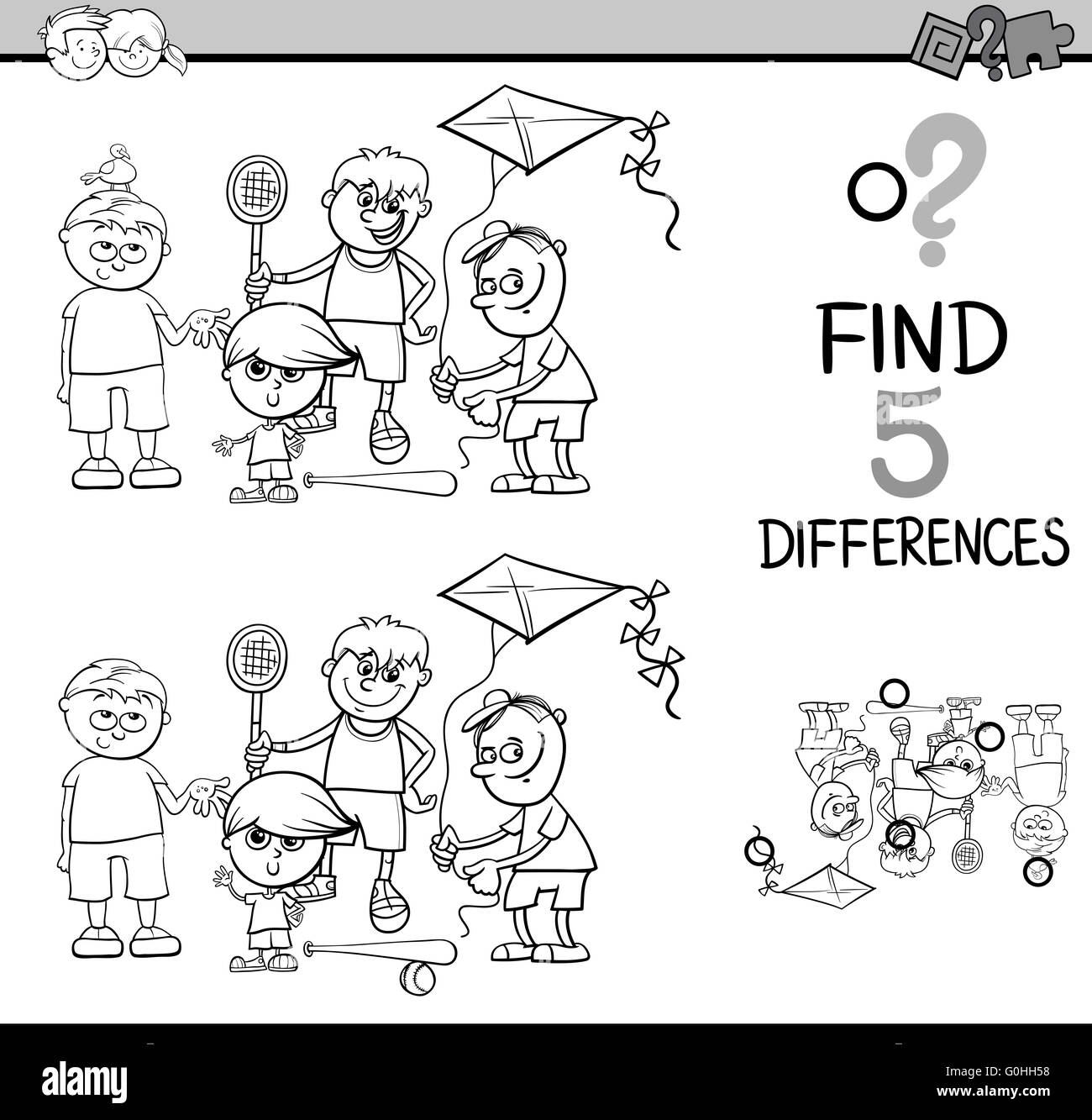 Livre de coloriage activité différences Banque D'Images
