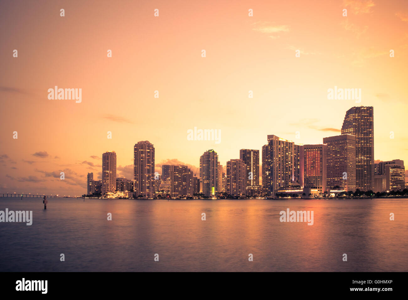 Floride Miami skyline at sunset Banque D'Images