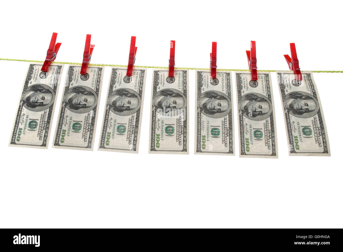 Le blanchiment avec des dollars on clothes line Banque D'Images