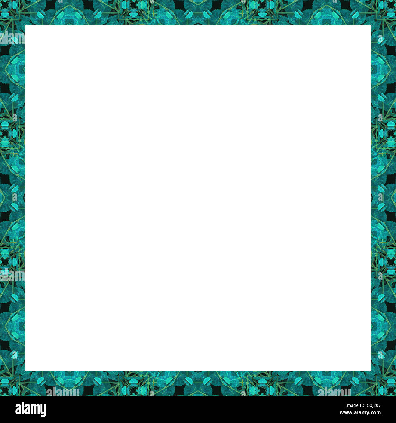 Arrière-plan de papeterie blanc décoratif avec motif géométrique Conception de mosaïque dans les tons jaune et turquoise les frontières. Banque D'Images