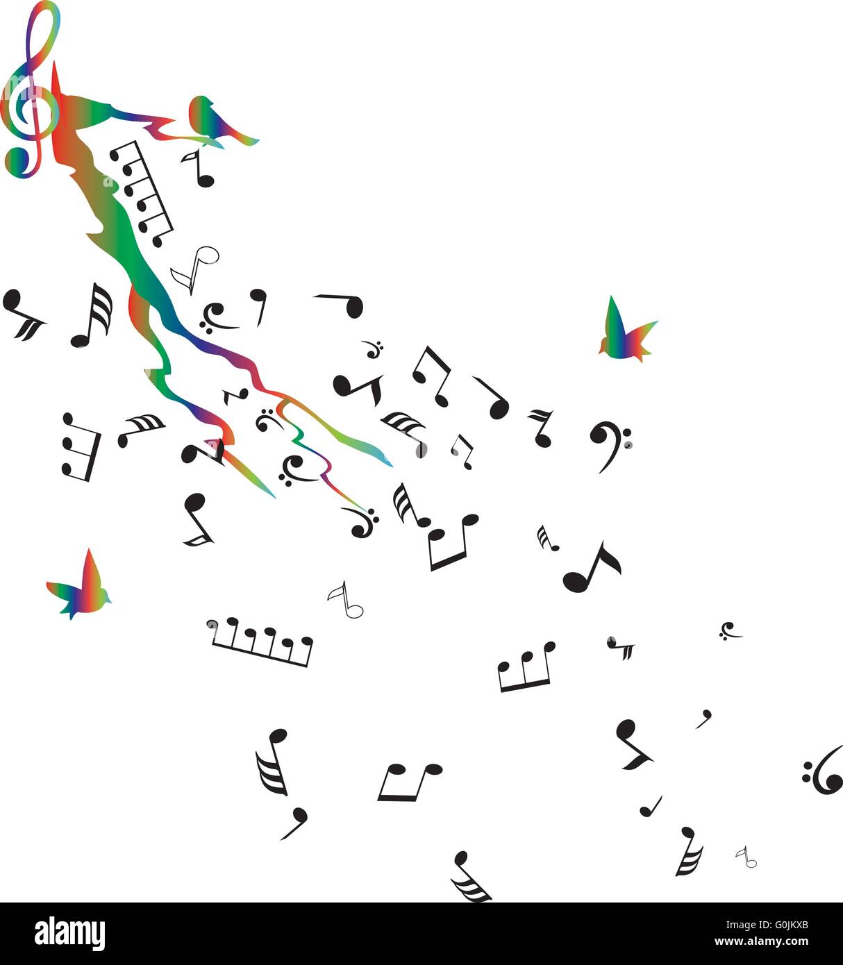 Vector illustration d'une branche d'arbre avec des notes de musique et les oiseaux Illustration de Vecteur