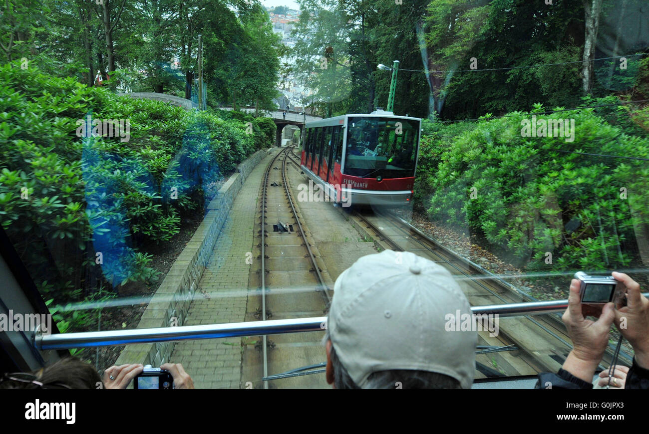 Floibanen, téléphérique, ropeway, Bergen, Hordaland, Norvège / Flöibanen Banque D'Images