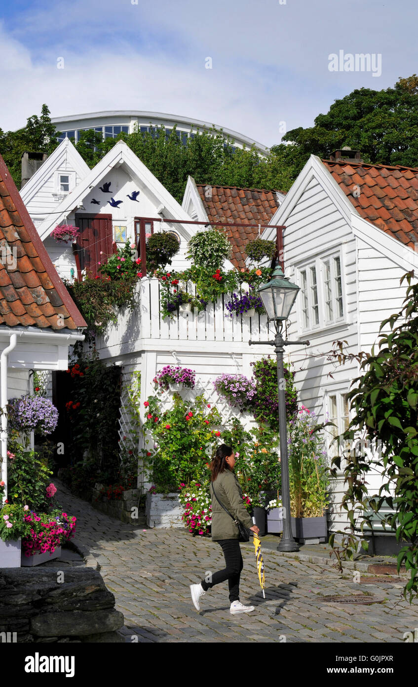 Maisons en bois, Gamle Stavanger, rizière, vieille ville, Stavanger, Rogaland, Banque D'Images