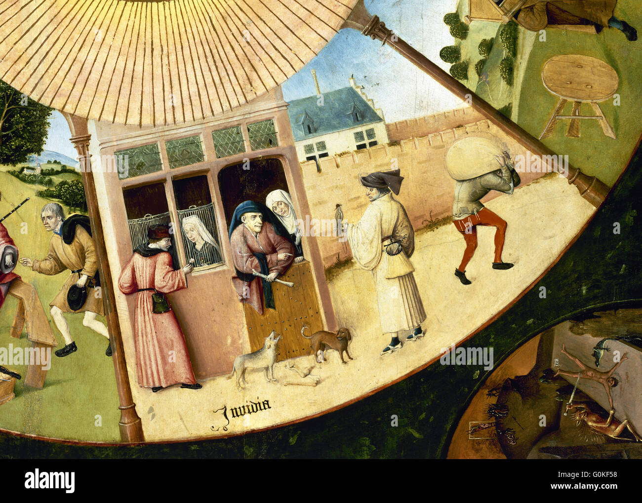 Jérôme Bosch (c.1450-1516). Peintre hollandais. Le tableau des sept péchés capitaux. Détail de l'envie. Musée du Prado. Madrid. L'Espagne. Banque D'Images