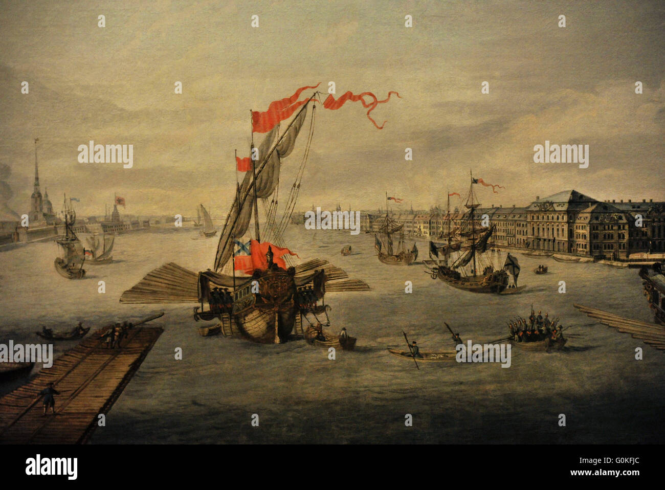 Artiste inconnu. Après le tirage par Mikhail Makhaev (1718-1770). Vue sur la Neva entre le Palais d'hiver et de l'Académie des Sciences. Seconde moitié du 18e siècle. Huile sur toile. Le Musée de l'Ermitage. Saint Petersburg. La Russie. Banque D'Images