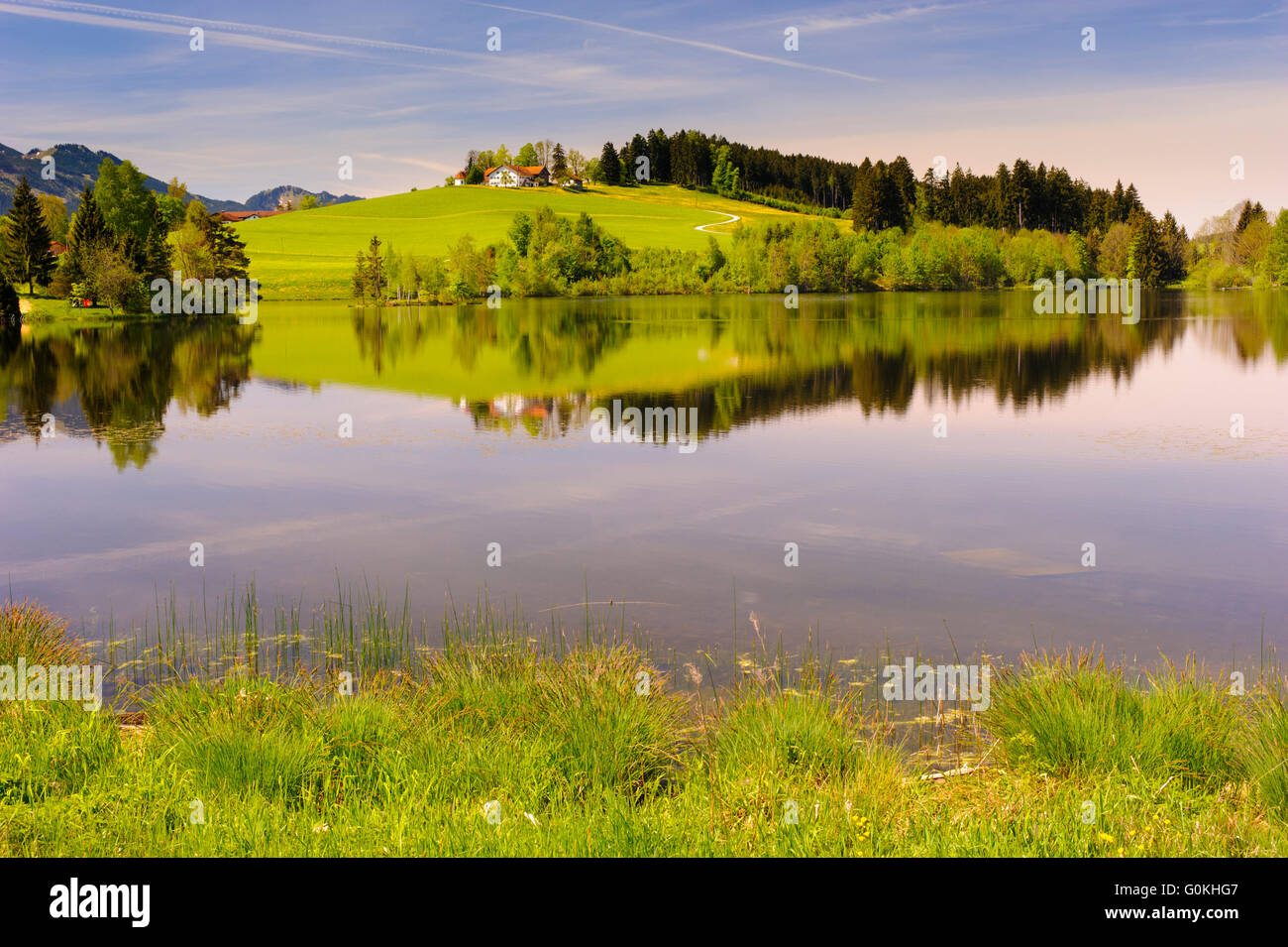 Paysage panoramique en Bavière et le lac Meadow Banque D'Images
