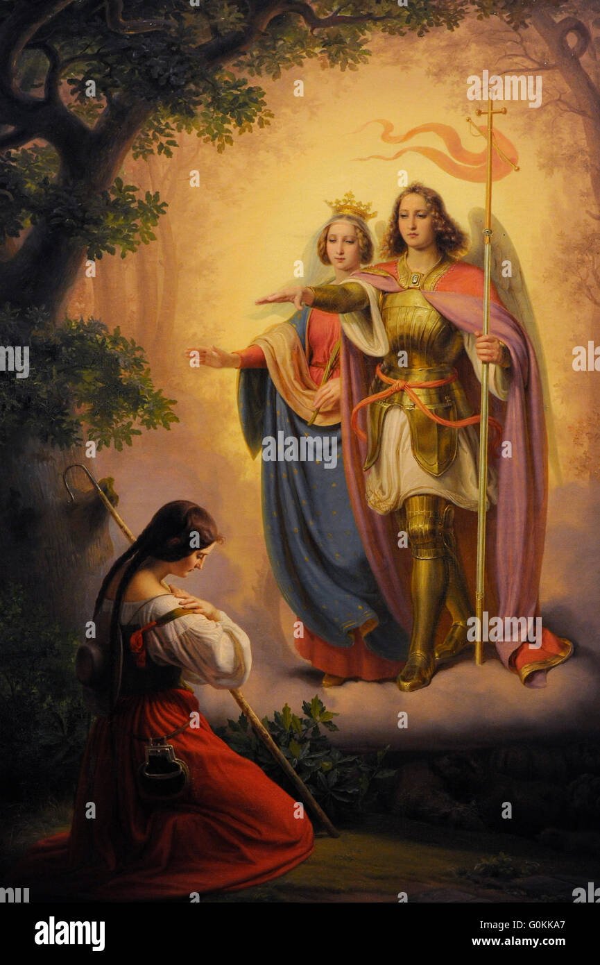 Hermann Anton Stilke (1803-1860). Peintre allemand. Apparition des saints Catherine et Michael à Jeanne d'Arc (partie gauche de ''La vie de Jeanne d'Arc'',1843) Triptyque. Huile sur toile. Le Musée de l'Ermitage. Saint Petersburg. La Russie. Banque D'Images