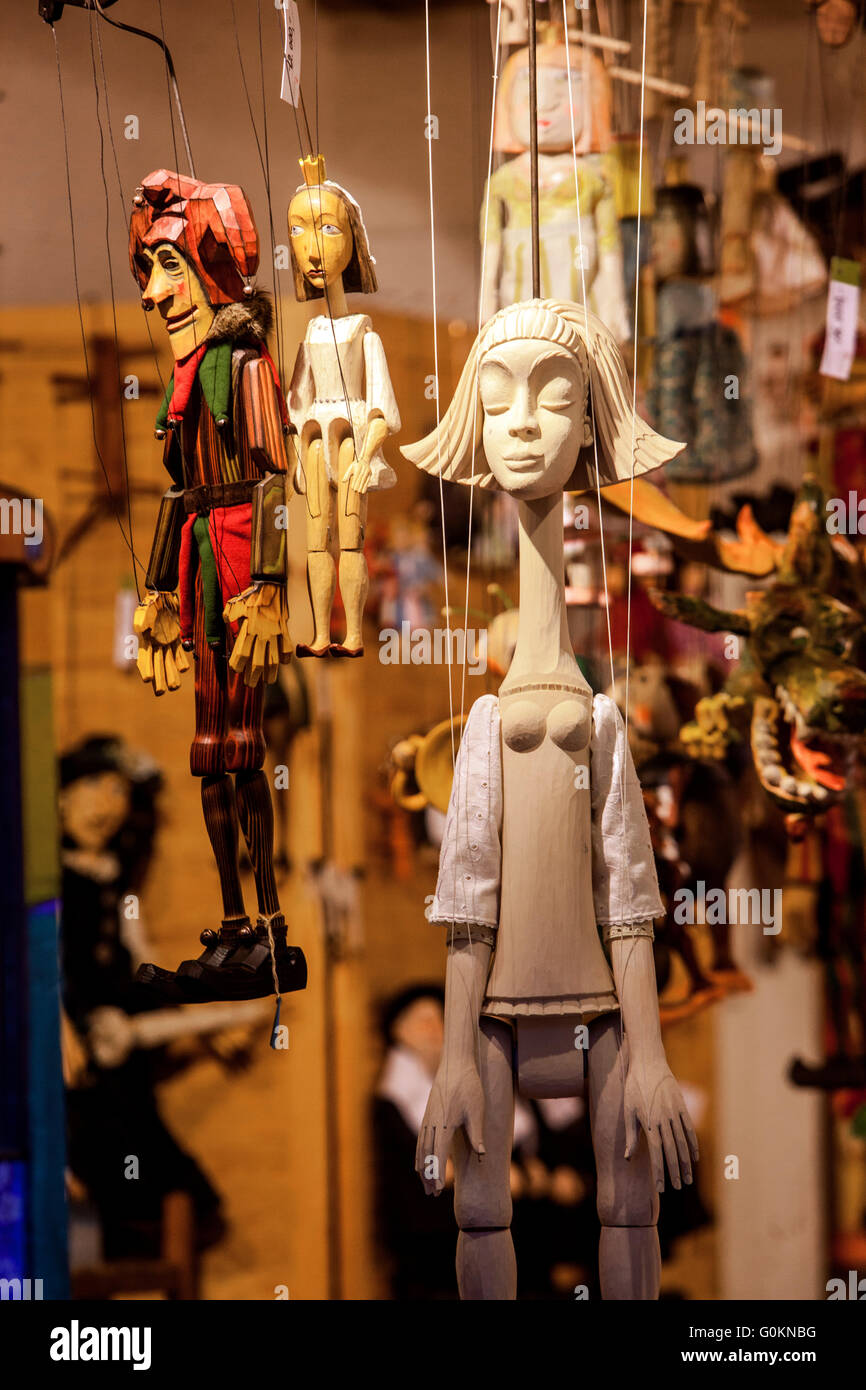 Boutique de souvenirs de Prague, marionnettes, mala Strana Prague République tchèque marionnettes tchèques Banque D'Images