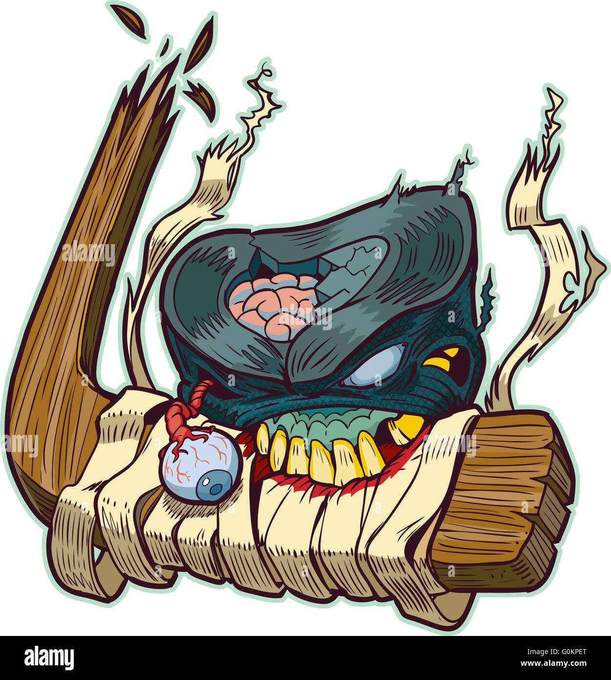 Vector cartoon clip art d'un zombie rondelle de hockey de mordre un bâton de hockey ! Illustration de Vecteur