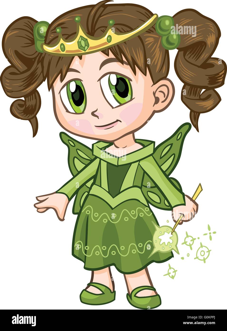 Vector clip art illustration d'une fille brune portant un costume Fée Princesse, dessiné dans un style de manga ou d'anime. Illustration de Vecteur