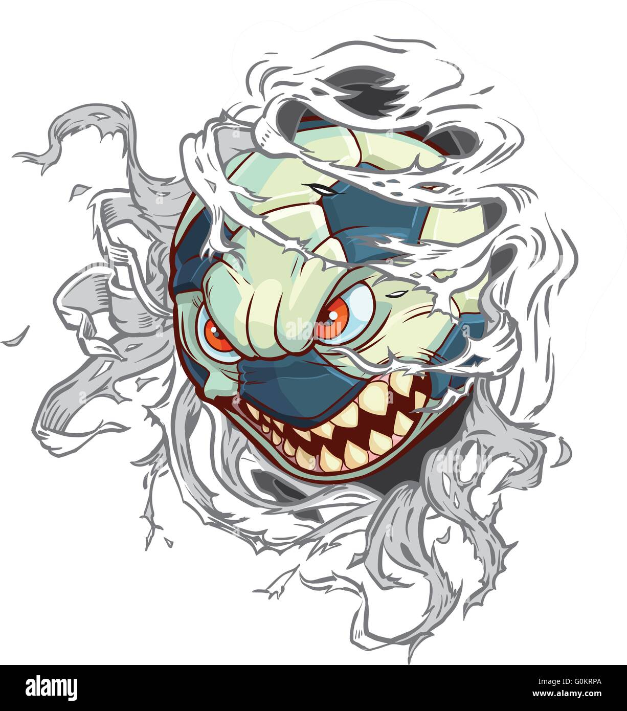 Vector cartoon clip art illustration d'un monstre en colère moyenne ballon de soccer ou de football l'extraction par l'arrière-plan. Illustration de Vecteur