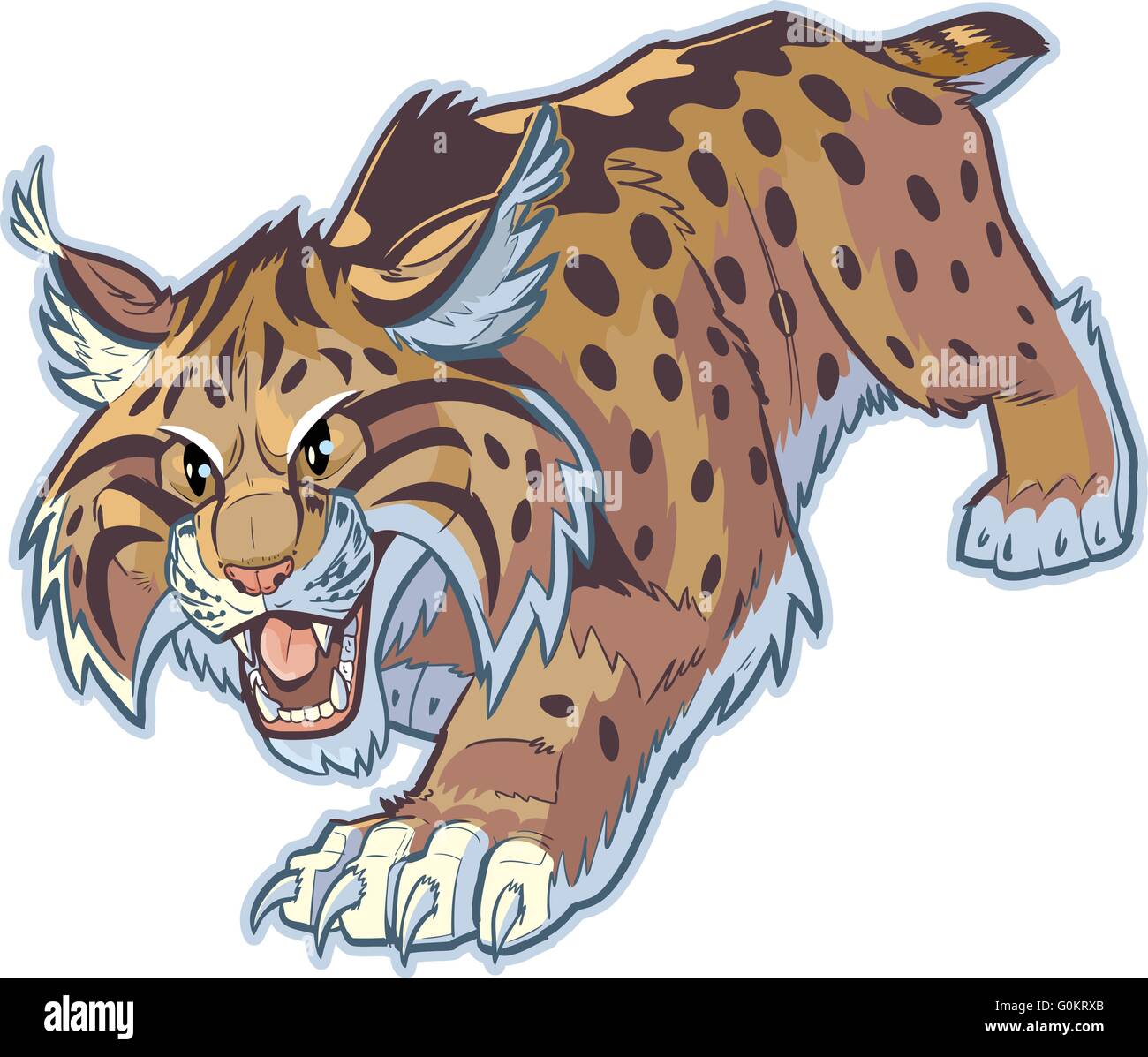 Vector cartoon clip art illustration d'un Bobcat affamé ou wildcat mascot traque sa proie. Illustration de Vecteur