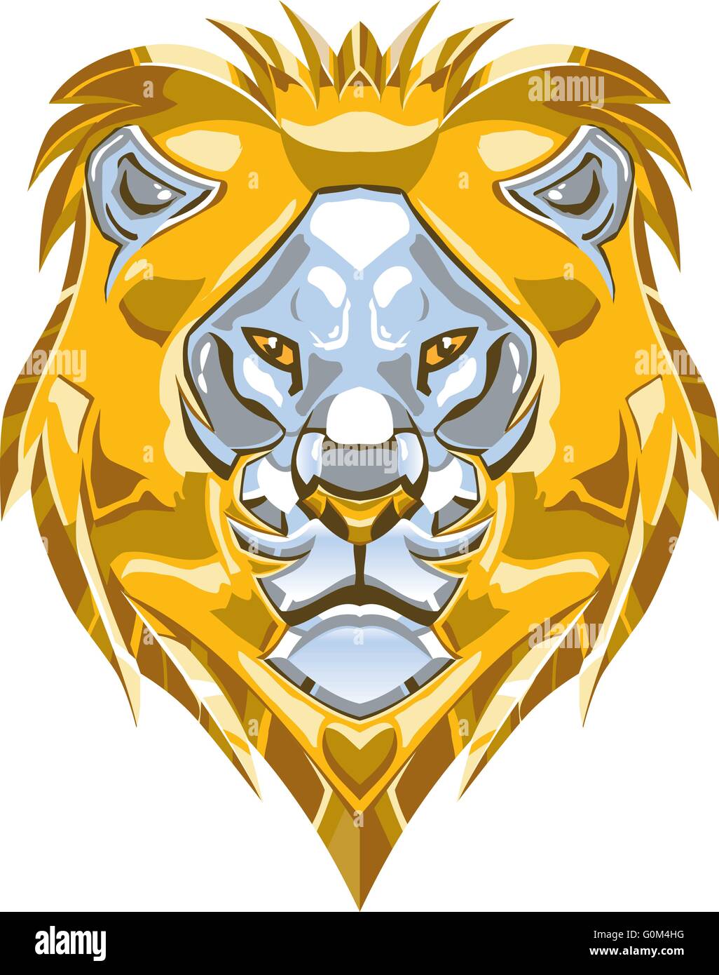 Vector cartoon clip art illustration d'un métallique brillant poli ou chrome or et argent parure de tête de lion. Illustration de Vecteur
