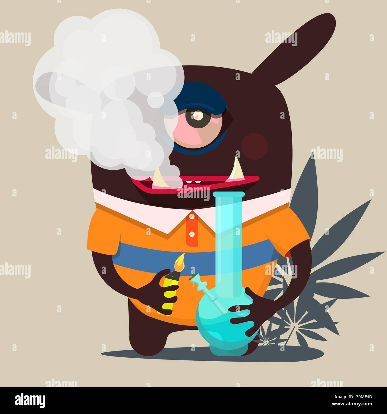 Cute monster graphique, fume de la marijuana Illustration de Vecteur