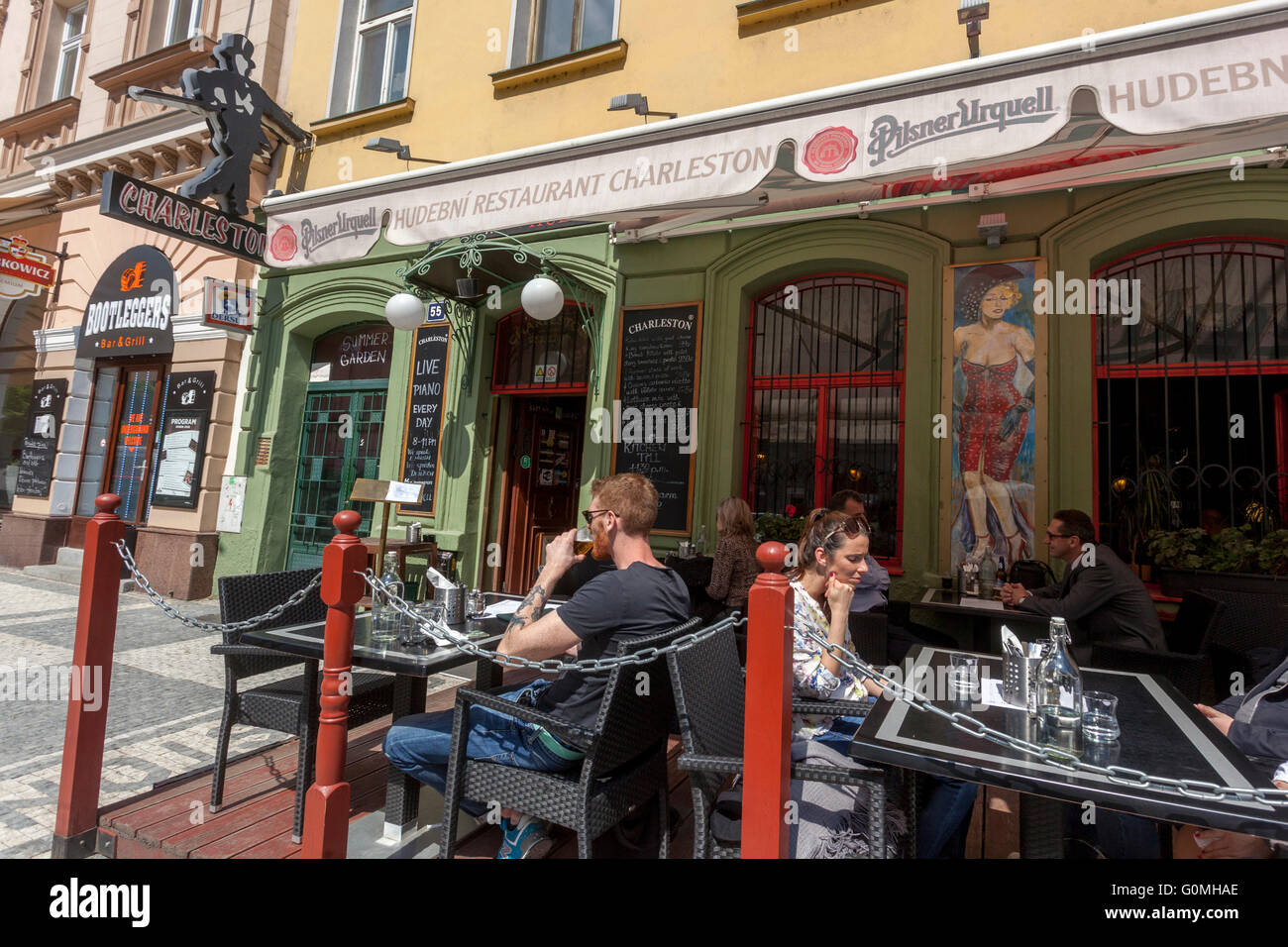 Restaurant Charleston, rue Krizikova Karlin, Prague, République Tchèque Banque D'Images