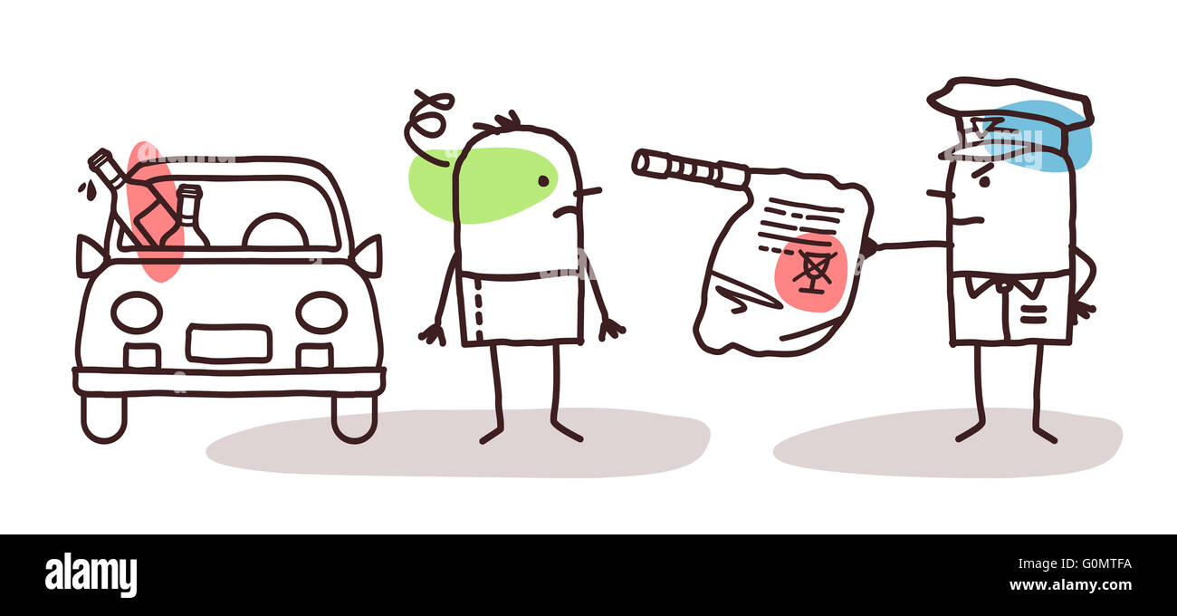 Les personnages de dessins animés et voiture - test d'alcool Banque D'Images