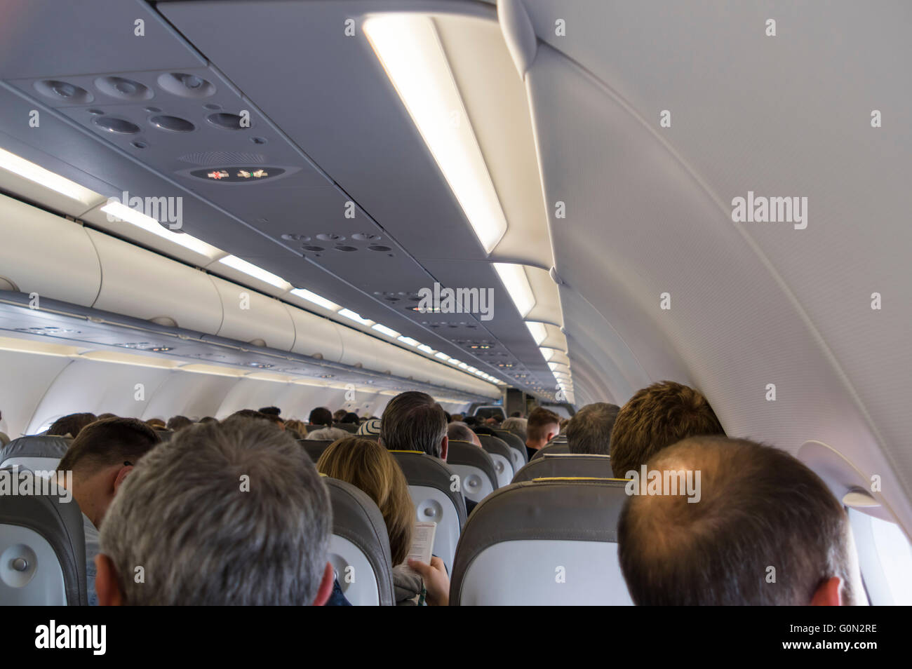 Intérieur d'un avion Airbus. Banque D'Images