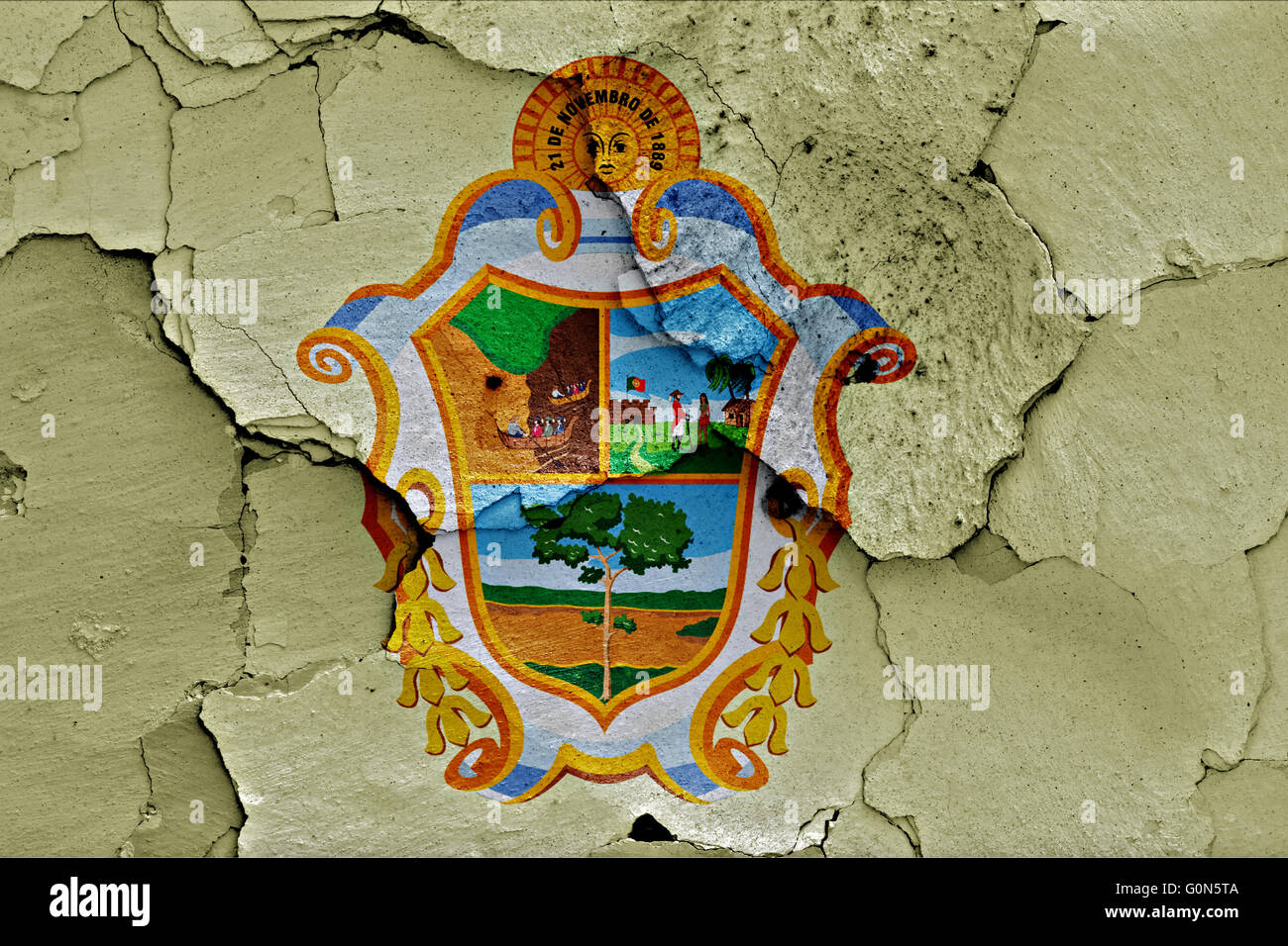 Pavillon de Manaus peint sur mur fissuré Banque D'Images
