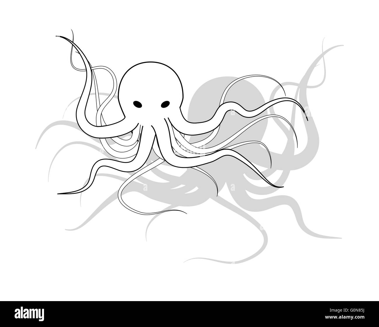Illustration de la pieuvre, dessin en noir et blanc Banque D'Images