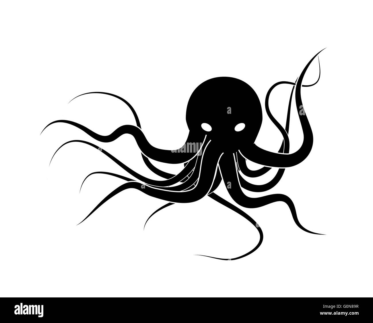 Illustration de la pieuvre, dessin en noir et blanc Banque D'Images
