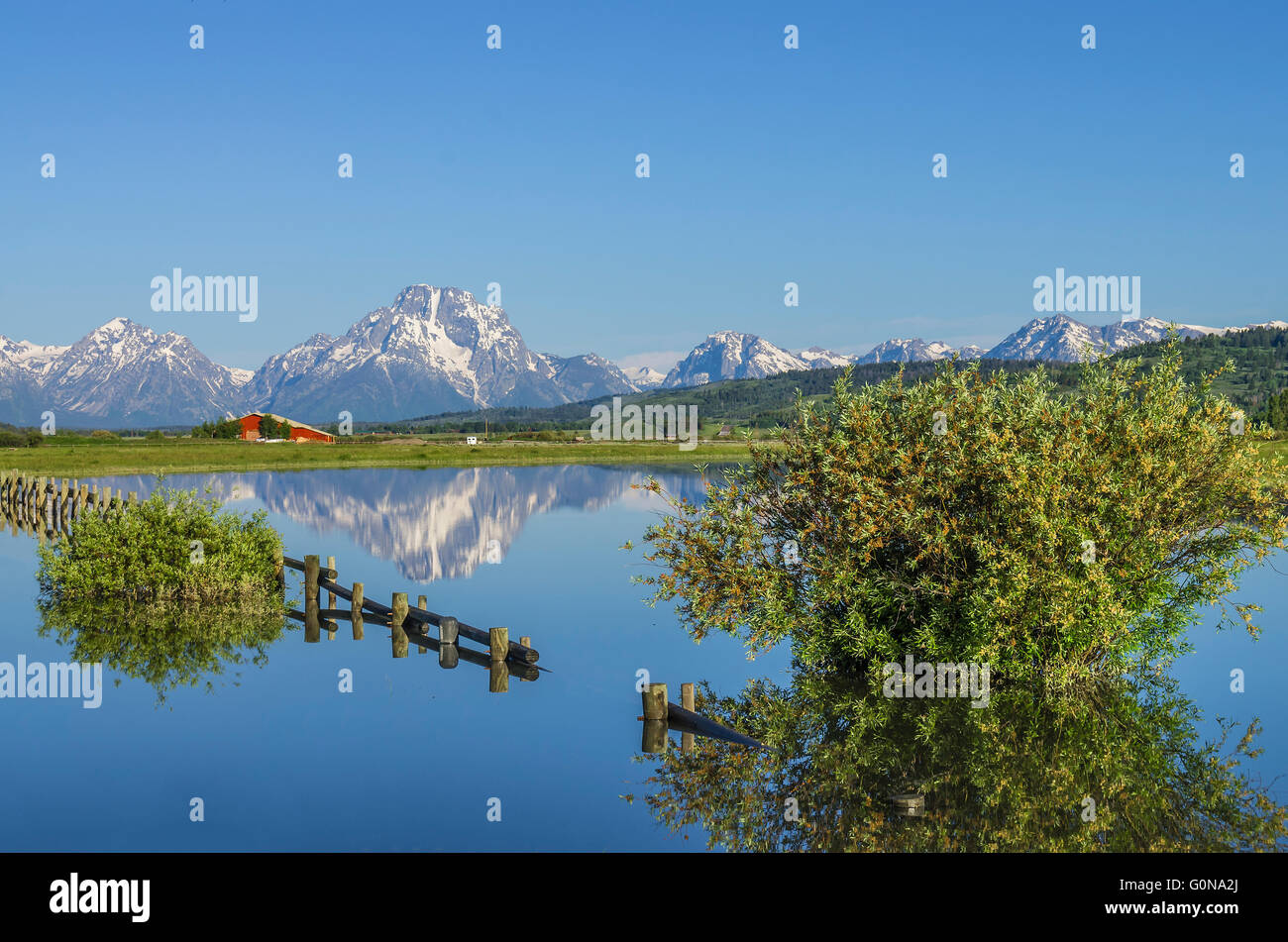 Mt. Moran et le Grand Teton. Le Wyoming. USA. Banque D'Images