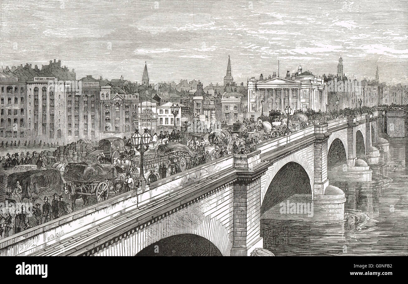 Le Pont de Londres au 19ème siècle, de style victorien de la congestion Banque D'Images