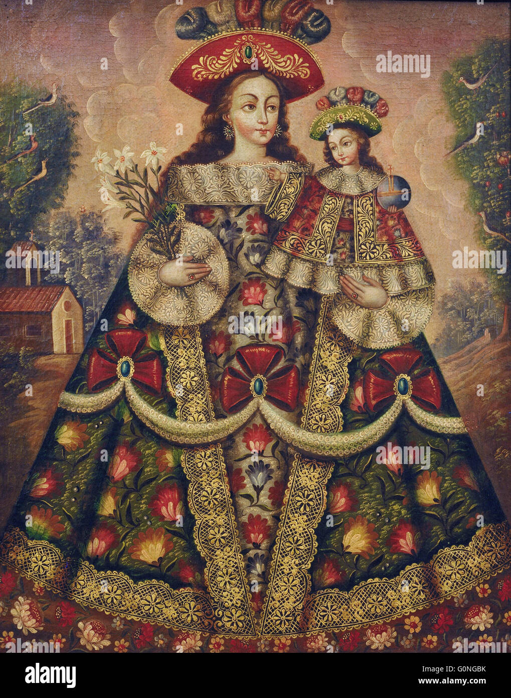 Anonyme, école de Cuzco, Pérou - La Vierge des pèlerins et de l'enfant Banque D'Images