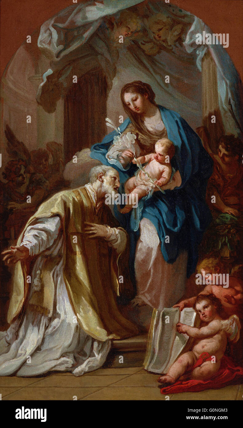 Sebastiano Conca, - La Vierge apparaissant à Saint Philippe Neri Banque D'Images