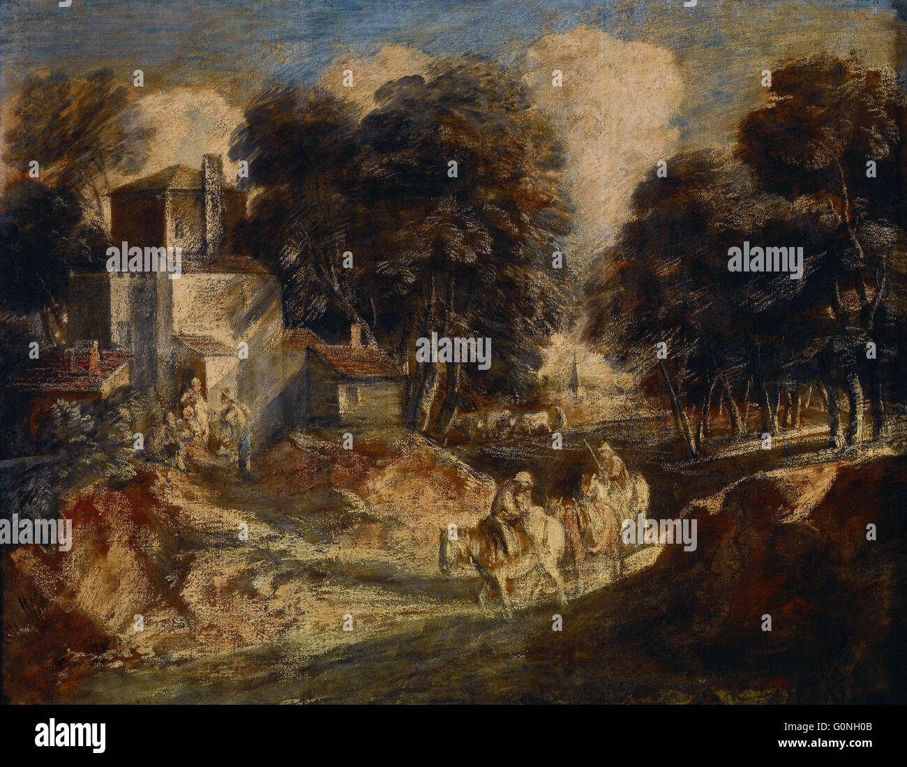 Gainsborough, Thomas - paysage avec paysans montés Banque D'Images