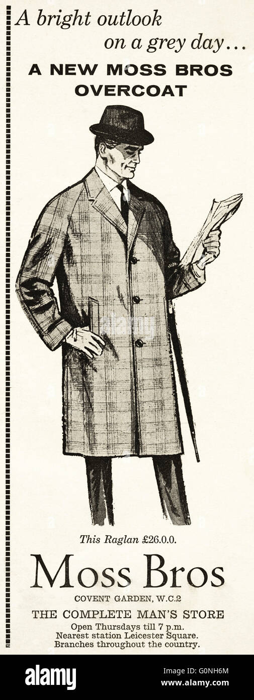 Old vintage original 1960 Annonce magazine daté 1962. Publicité Publicité Le Moss Bros l'homme complète Banque D'Images