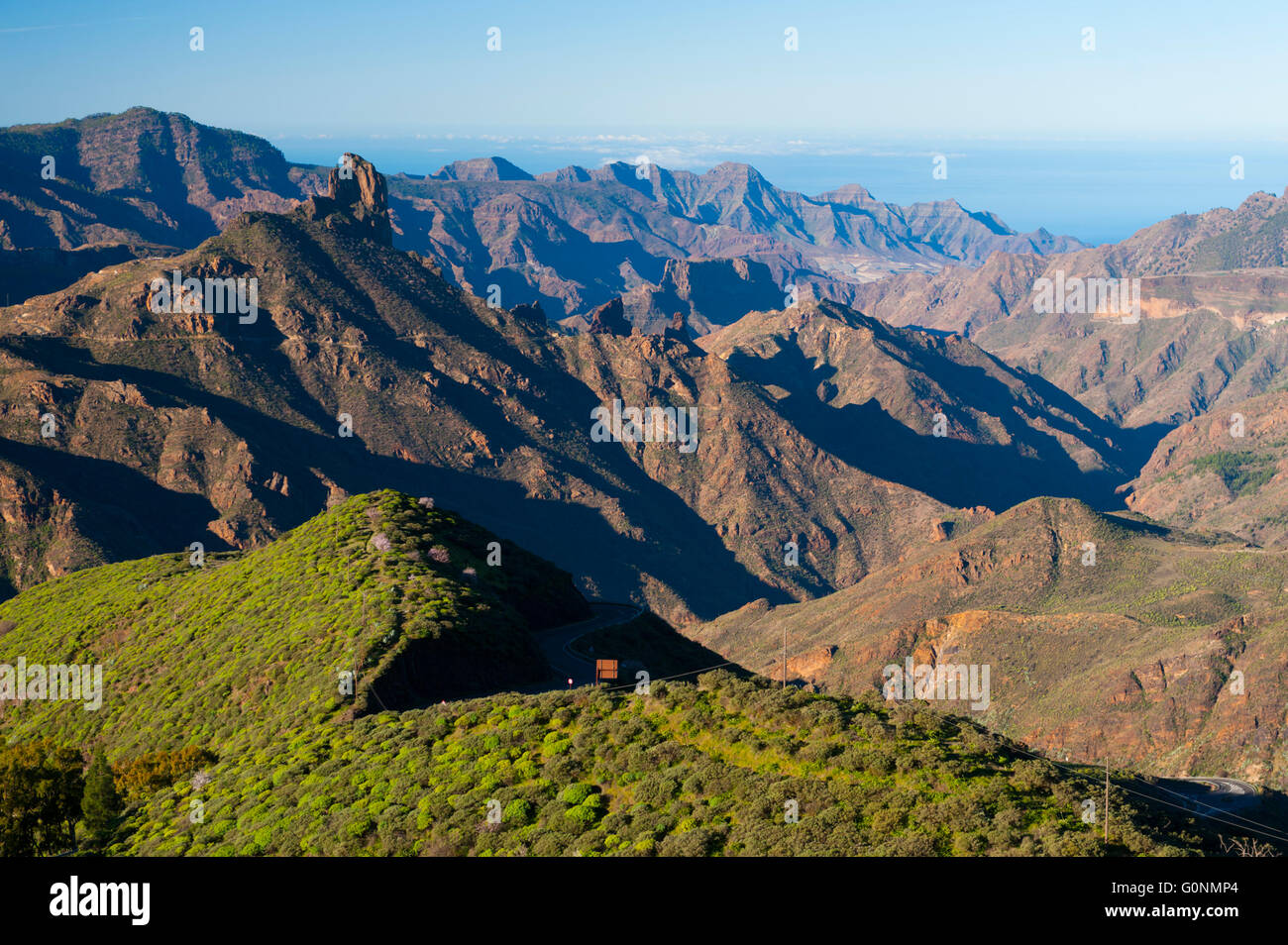 Espagne, Iles Canaries, Grande Canarie, Tejeda, vallée et Roque Bentayga // Espagne, Canaries, Gran Canaria, Tejeda valley Banque D'Images