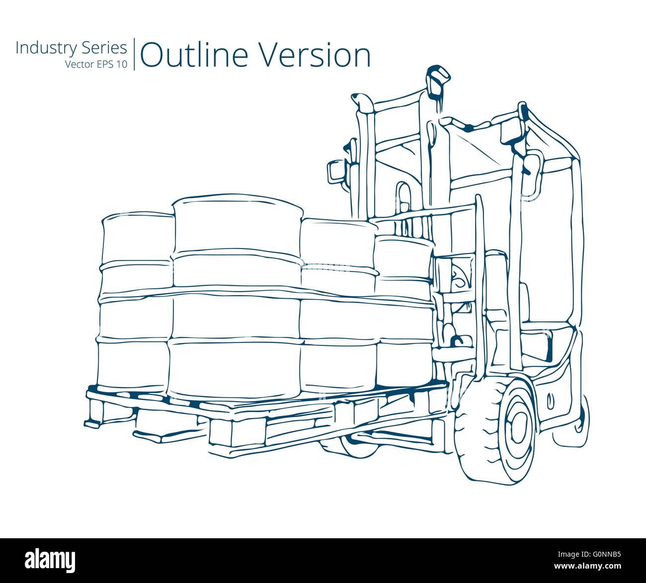 Vector illustration de chariot élévateur avec barils, Contour Series Illustration de Vecteur