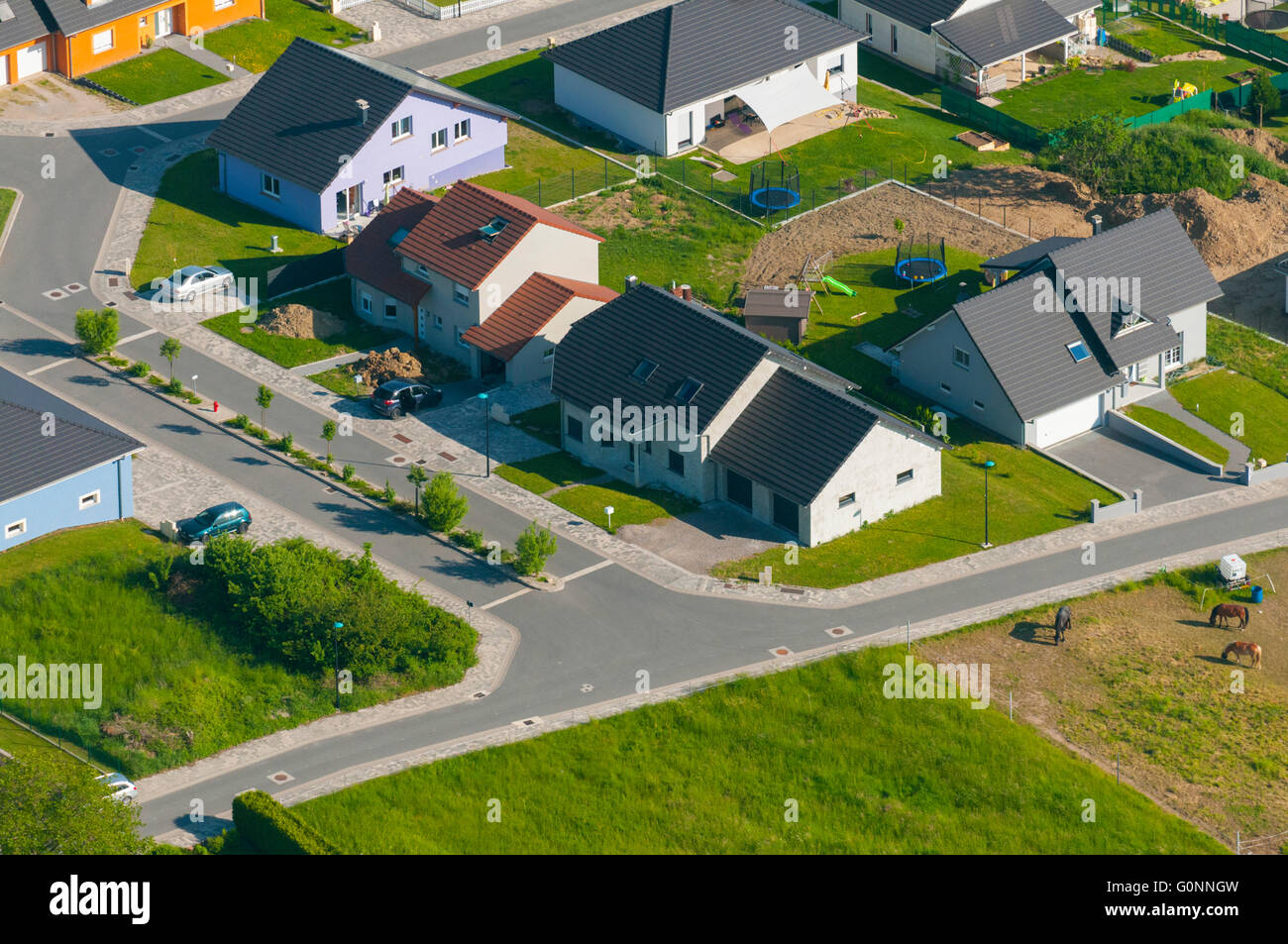 France, Bas Rhin (67), village de Herbitzheim, nouvelles maisons résidentielles Banque D'Images