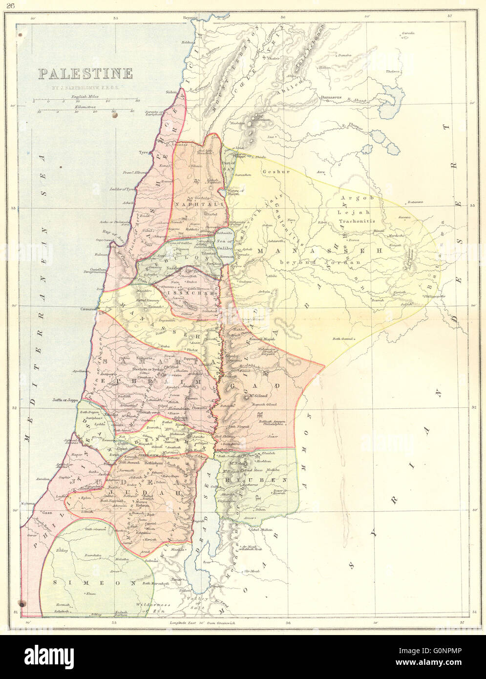 Israël : La Palestine, 1870 carte antique Banque D'Images