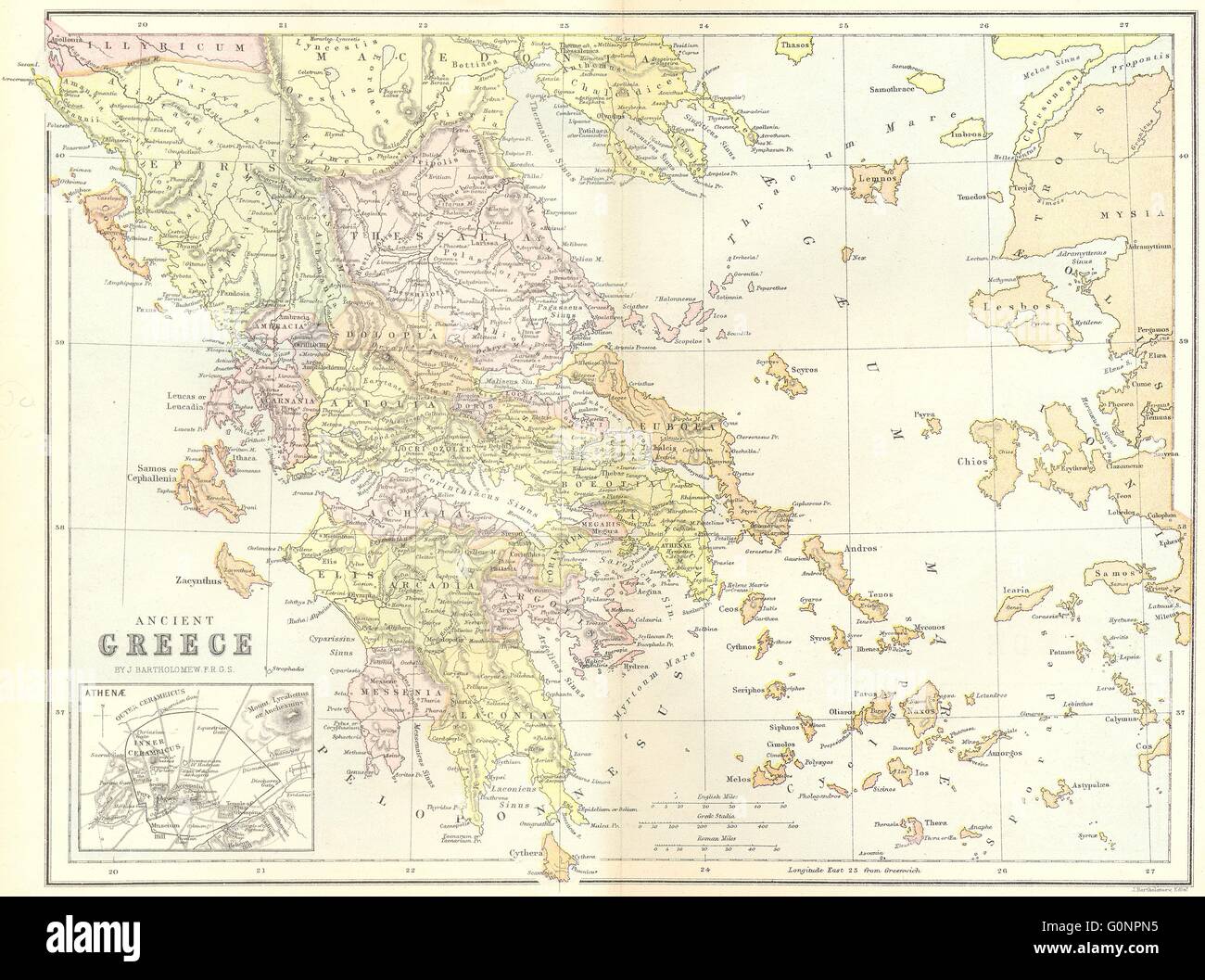 La Grèce antique, 1870 : carte antique Banque D'Images
