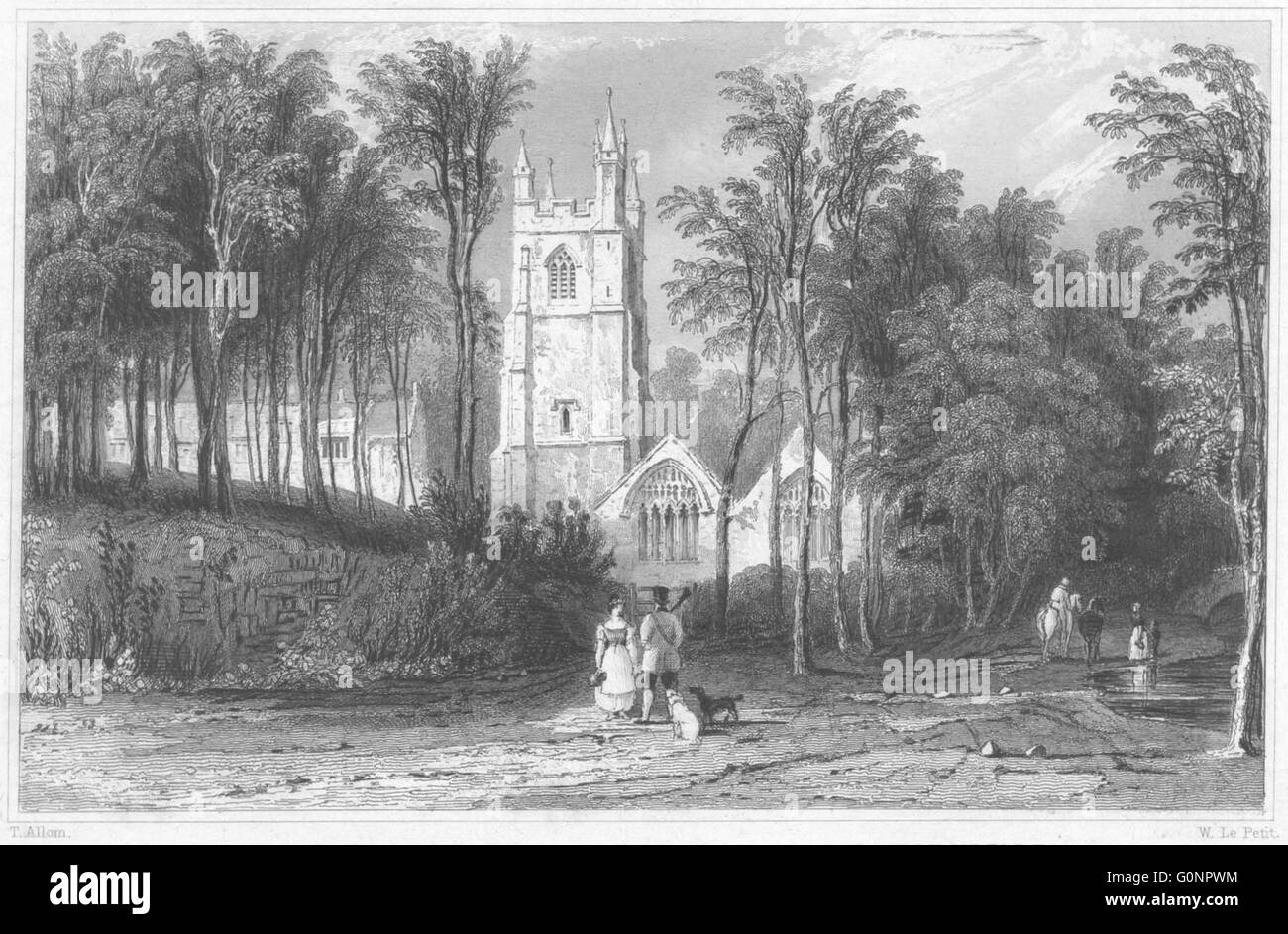 CORNWALL : église Saint Mawgon Lanhern et Antiq, antique print 1831 Banque D'Images