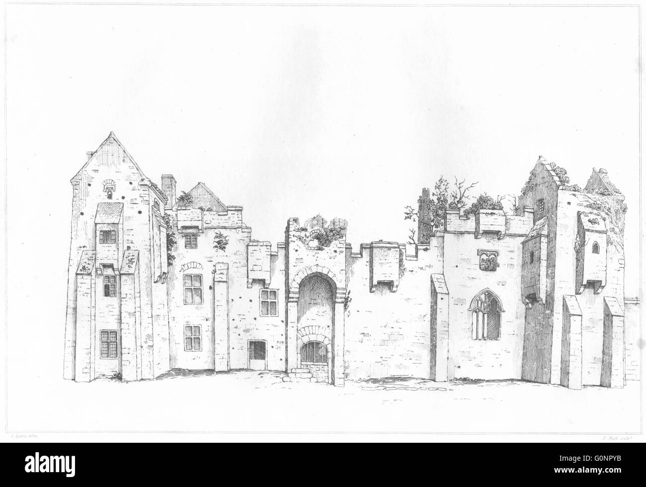 DEVON : Compton Castle, antique print 1822 Banque D'Images