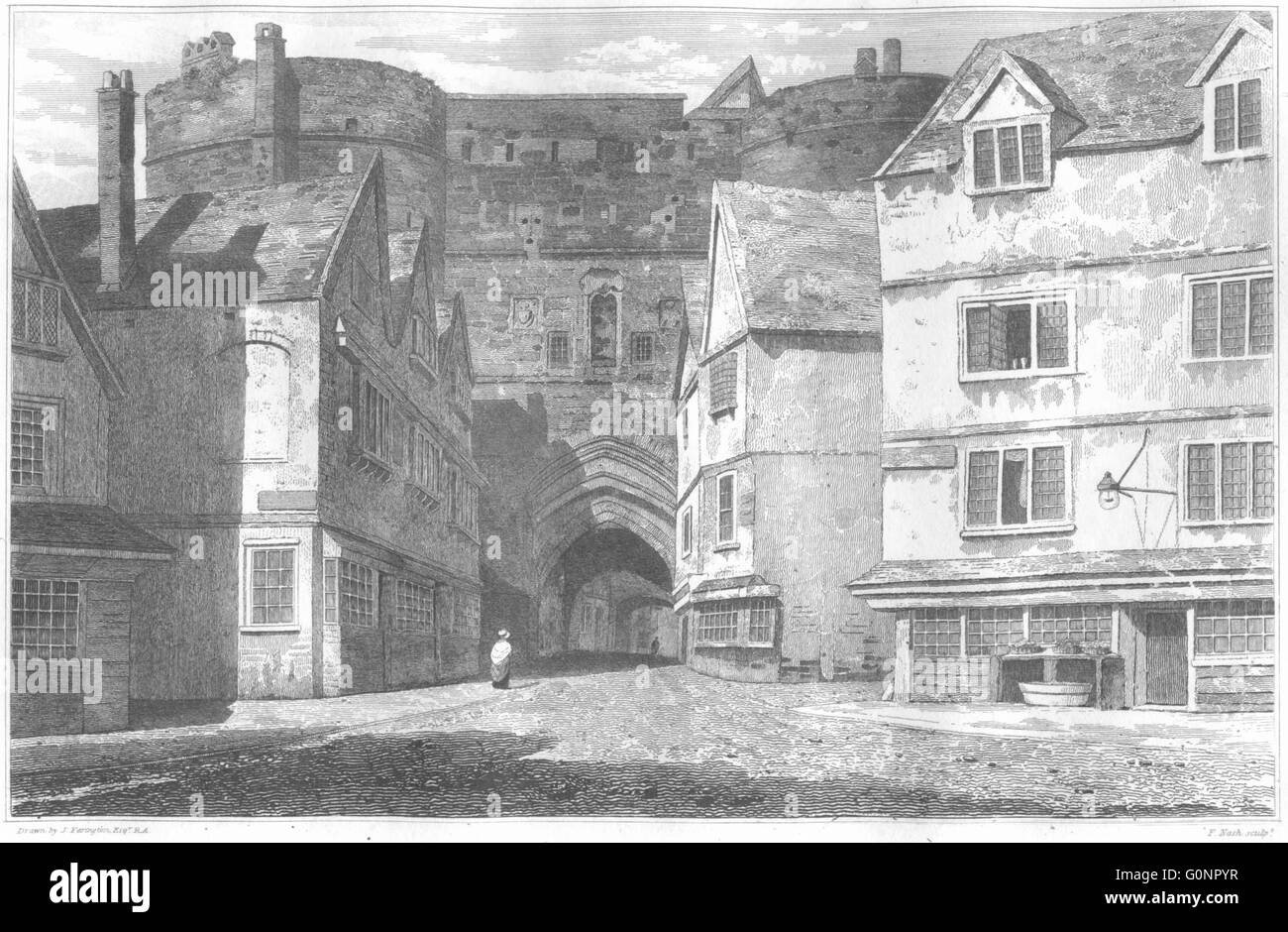 Southgate Exeter DEVON : à bas en 1819, antique print 1822 Banque D'Images